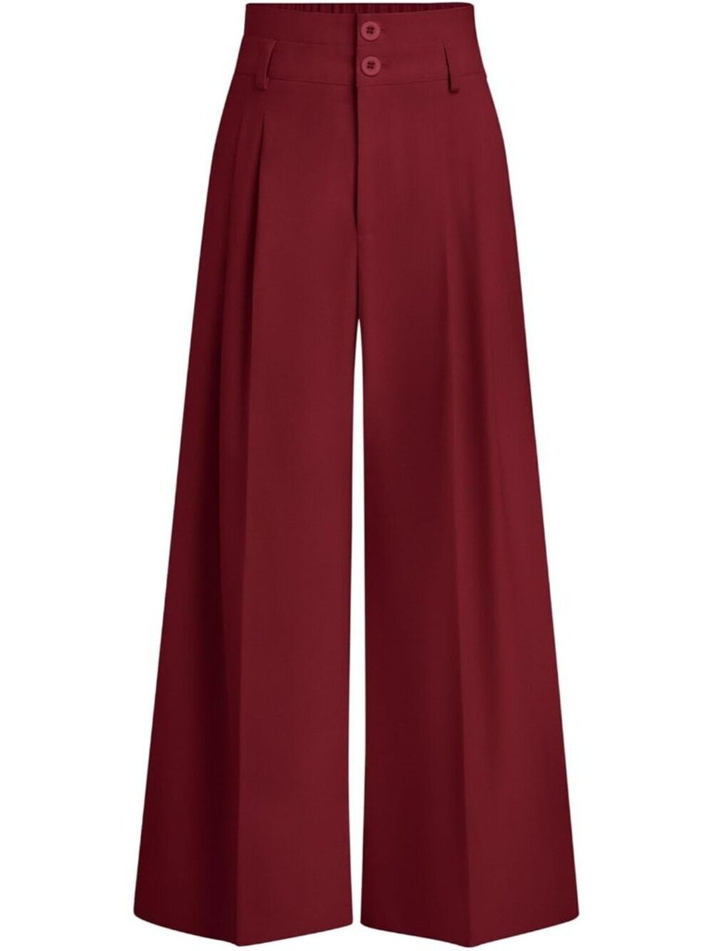 Women's Wine Red Trendy Loose Button High Waist Pleated Wide Leg Palazzo Pants